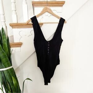 Free People Intimately Black Sleeveless Scoop Neck Thong Bodysuit Size L